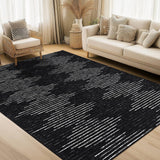 Garvee 8x10 Washable Living Room Rug Low Pile Diamond Stripes Area Rug for Bedroom Dining Room Black and White