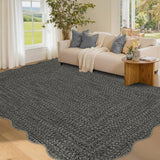 Garvee Imitation Braided Collection-Print Living Room Rug 5x7 Washable Non Slip Soft Throw Rug Scalloped Edges