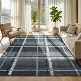 Garvee 9x12 Plaid Area Rug Modern Geometric Non Slip Washable Living Room Black Grey - Plaid|Black Grey