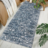 Garvee Washable Rugs 2x6 Runner Rug for Kitchen Entryway Distressed Vintage for Living Room Bedroom Oriental Floral Office Rug Low Pile Neutral Soft Nursery Rug Non Slip Farmhouse Floor Cover Blue