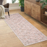 Garvee 2x6 Rug Washable Rugs for Living Room Vintage Floral Area Rug for Bedroom Distressed Oriental Office Rug Low Pile Neutral Soft Nursery Rug Non Slip Farmhouse Floor Cover Pink