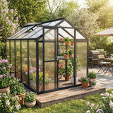 Garvee 6x10ft Greenhouse Heavy Duty Aluminum Frame Polycarbonate Garden Greenhouse with Roof Vent & Lockable Sliding Door Grey - Grey Sliding Door