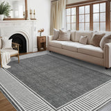 Garvee Bordered Grey 8x10 Living Room Area Rug Modern Striped Border Throw Carpet with Rubber Backing Low Pile Stain Resistant Dining Room Rug Contemporary Bordered Carpet for Home Office
