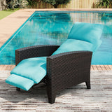 Garvee Wicker Reclining Patio Chair with Adjustable Back and Footrest, Outdoor Recliner Chair, Extended Footrest, Removable Cushion, Garden, Blue - Black+Blue