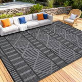 Garvee 9x12 Reversible Outdoor Rug Waterproof Camping Mat for Patio Deck RV Backyard Balcony Porch Lightweight Plastic UV Resistant - Black Grey
