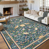 Garvee Washable Rugs 10x13 Green Floral Non Slip Low Pile Area Rug for Living Room Bedroom Dining Room