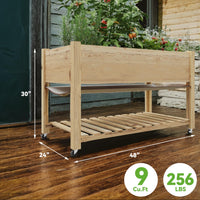 Garvee 48x24x30-Inch Mobile Elevated Garden Bed with Lockable Wheels & Storage Shelf, Tall Wood Planter Box, Acorn Brown