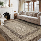 Garvee Bordered Natural 8x10 Washable Area Rug for Living Room with Rubber Backing Boho Rug Stain Resistant Large Bedroom Throw Carpet Modern Geometric Floor Cover Bohemian Border Rug for Home Decor Office