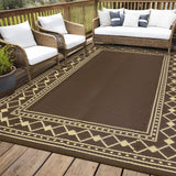 Garvee  10' x 20' Waterproof Reversible Outdoor Rug, Extra-Large Plastic Straw Patio Mat, Includes 4 Stakes & Carry Bag for RV Campsite, Events & Backyard, Peony Brown