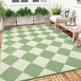 Garvee 9x12 Outdoor Rug Plastic Straw Waterproof Reversible Mat for Patio Porch Backyard Camping Green Checkered - Green
