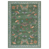 Washable Area Rug 5x7ft, Green Mushroom and Insect Pattern, 100% Polyester Low Pile Carpet with Non Slip TPR Backing, 350gsm Foldable Floor Covering for Living Room Bedroom Dining Room Dorm Office, Stain Resistant Machine Washable Home Decor, Garvee - Green