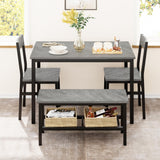 Garvee Dining Table Set for 4 with Bench, Kitchen Table Set with Storage Racks, Small Apartment, Grey, Space-Saving Design - Grey