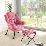 Garvee Lazy Chair with Ottoman Foldable Footrest Soft Fabric Ergonomic Design Durable Steel Frame Living Room Bedroom Office Black - Pink