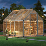 Garvee 8x10 FT Outdoor Greenhouse with Polycarbonate Panels and Aluminum Frame, Lockable Push Door, Silver, Garden Planting