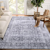 Garvee 9x12 Area Rugs, Grey Vintage Non-Slip Area Rugs Foldable Machine Washable Rug Ultra-Soft Low Pile Stain Resistant Rug for Bedroom Living Room Bedrooms Playroom Office Kitchen
