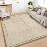 Garvee Washable Geometric Area Rug Modern Patchworked Non Slip Indoor Living Room Bedroom 8x10 Beige