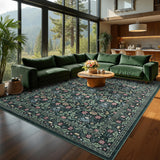 Garvee Washable 8x10 Area Rug Vintage Floral Green Non-Slip Low Pile Stain Resistant Soft Carpet for Living Room Bedroom Dining Room Kitchen - Green
