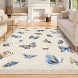 Garvee Butterfly Area Rug 9x12, No Slip Washable Rug, Modern Bedroom Rug Under Bed, Low-Profile Carpet, Khaki - Khaki