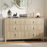 Garvee Fluted Dresser 54 Inch Wide 6-Drawer Wood Dresser Natural Oak for Bedroom Living Room Entryway - Natural