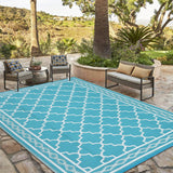 Garvee Outdoor Rug 9x12 Waterproof Patio Mat Reversible Plastic Straw Rug Teal/White Geometric - Teal/White(Geometric)
