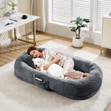 Garvee Human Dog Bed Orthopedic Memory Foam Plush Faux Fur With Pillow Side Pocket Strap 67x43x8 Blue - Pillow-Blue