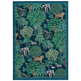 Garvee 8x10 ft Washable Area Rug, Blue William Forest Animal Print, 100% Polyester Low Pile Non Slip Foldable Carpet, Machine Washable Botanical Floor Covering for Living Room, Bedroom, Nursery, Playroom, Dining Area and High Traffic Spaces - Blue