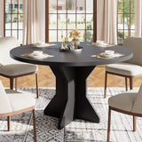Garvee Round Dining Table for 4-6 People, 47" Circle Kitchen Dinner Table, Sturdy Pedestal Base, Black, Small Spaces Dining Room Furniture - Black