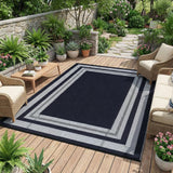 Garvee 8x10 Outdoor Rug Waterproof Plastic Straw Rug Reversible Mat for Patio Backyard Camping, Large Black Blue - Black Blue/White