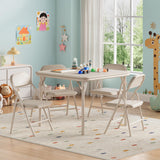 Garvee 5-Piece Kids Folding Table and Chairs Set for Toddlers, Activity, Dining, Daycare, Classroom, Foldable, Soft PU Leather, Metal Frame - Beige