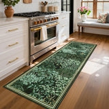 Garvee 2' x 6' Green Vintage Botanical Floral Runner Rug, Washable Non-Slip Low-Pile Carpet for Hallway, Kitchen, Entryway and Bedroom