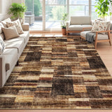 Garvee 8' x 10' Distressed Patchwork Area Rug, Washable Non-Slip Soft Low-Pile Geometric Rug for Living Room, Bedroom & Dining Room, Reddish Brown