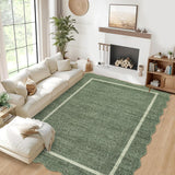 Garvee Scalloped Washable Area Rug 8x10 Non Slip Modern Low Pile Greyish Green for Living Room Bedroom Dining Room - Greyish Green