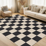Garvee 5' x 7' Checkered Geometric Area Rug, Black & Brown Washable Low-Pile Non-Slip Rug for Living Room, Bedroom & Home Office