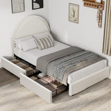 Garvee Twin Size Bed Frame with 2 Storage Drawers Upholstered Boucle Platform Bed Beige for Bedroom - Beige