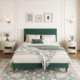 Garvee Full Size Bed Frame Upholstered Headboard Corduroy Fabric Platform Bed Dark Green No Box Spring Needed Easy Assembly - Dark Green