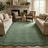 Garvee Scalloped Area Rugs 8x10 Dark Green Washable Non Slip Backing Soft Indoor Rug for Living Room Bedroom Nursery