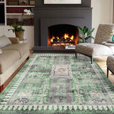 Garvee Large Washable 9x12 Area Rugs Non Slip Rug Low Pile Rug Floor Carpet Distressed Printed Area Rug Soft Area Rug for Living Room Bedroom Dinning Room Kitchen Indoor Green