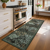 Garvee Dark Botanical Forest Runner Rug 2x6 Washable Non-Slip Low Pile Hallway Rug, Vintage Woodland Floral Carpet for Kitchen, Entryway & Bedroom, Black Green