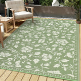 Garvee 5x8 Outdoor Patio Rug Floral Waterproof Vintage Plastic Straw RV Rug for Camping Picnic Backyard Porch Balcony Green - Floral|Green