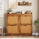 Garvee Rattan Shoe Cabinet with 4 Flip Drawers Adjustable Wooden Shoe Organizer for Entryway Hallway Closet Brown - Rustic Brown & Natural