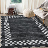 Garvee Bordered Dark Gray 5x7 Washable Rug for Living Room Large Bedroom Scalloped Rug Non Slip Stain Resistant Modern Border Throw Carpet Soft Boho Rug for Dining Room Nursery Home Office