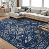 Garvee Boho Blue 6x9 Area Rug Washable Bedroom Rug, Vintage Distressed Blue Rug Indoor Soft Non Slip Carpet Low Pile Aesthetic Rug Throw Carpet for Living Room Bedroom Nursery Home Office - Blue