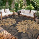 Garvee Outdoor Patio Rug 9x18 Waterproof Reversible Mat Floral Design Black Brown for Camping Deck Balcony Pool RV - Floral|Black&Brown