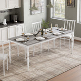 Garvee Rectangular Dining Table for 8, 78.8 Inch Rustic Farmhouse Kitchen Table, Grey, Heavy Duty Curved Metal Legs, Large Wooden Tabletop