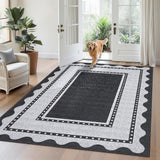 Garvee Washable Rugs 5x7 Non Slip Bordered Rugs for Living Room Bedroom Dining Room Black Grey - Black Grey