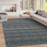 Garvee Printed Braid Rugs for Entryway Rugs 4x6 Washable Area Rugs with Rubber Backing Living Room Soft Rugs Transitional Indoor Floor Carpet for Dining Room Living Room Bedroom, Blue