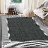 Garvee Bordered Black 8x10 Living Room Area Rug Modern Striped Border Throw Carpet with Rubber Backing Low Pile Stain Resistant Dining Room Rug Contemporary Bordered Carpet for Home Office, Black