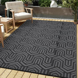 Garvee Outdoor Rug 8x10 ft, Reversible Waterproof Patio Mat, Plastic Straw, Black/Grey, Deck, RV Camping, Balcony - Black/Grey