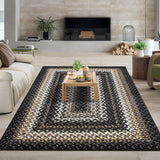 Garvee 3' x 5' Black Multi Bordered Area Rug, Braided Printed Washable Non-Slip Low-Pile Rug for Bedroom, Entryway, Kitchen & Home Office
