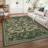 Garvee Snake 9x12 Area Rugs Green Non Slip Washable Low Pile Lightweight Carpet for Living Room Bedroom Dining Room Office - Snake/Green
